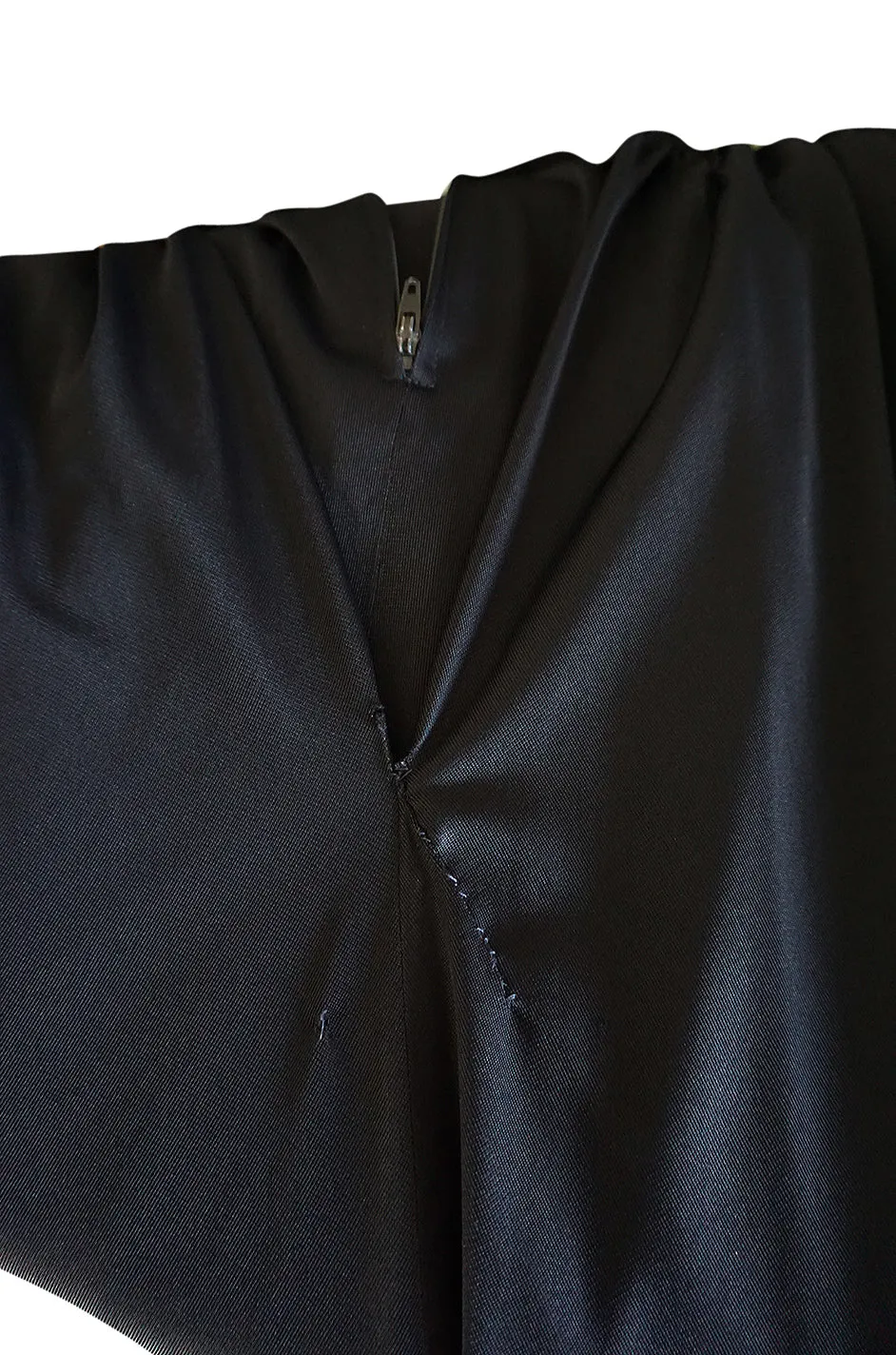 1970s Frank Usher Black Jersey Maxi Dress w Deep Front Plunge & No Back