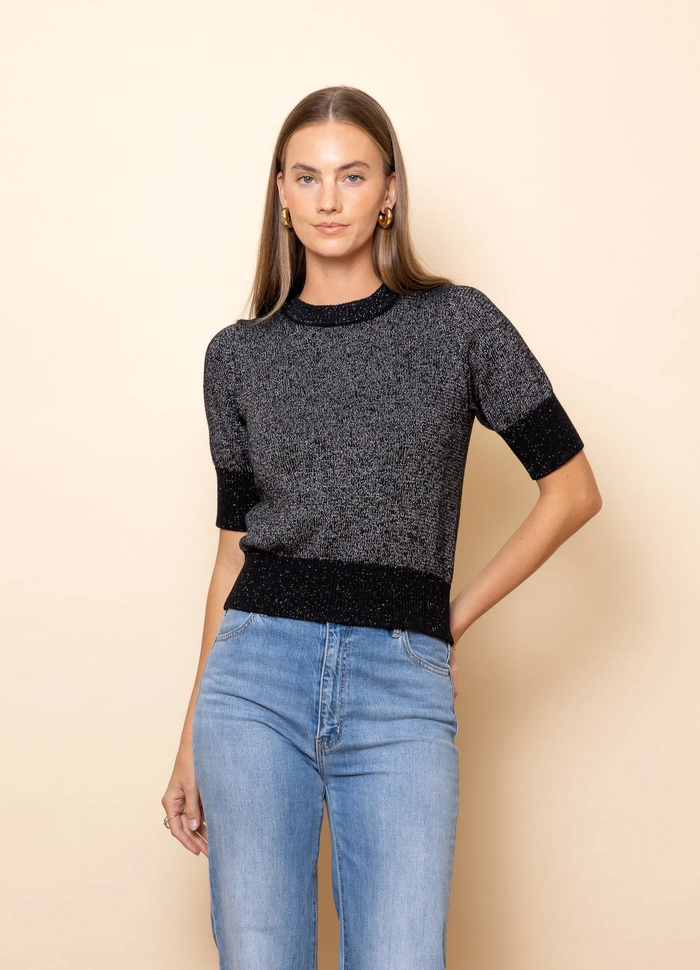 BLACK with SILVER LUREX Elbow Sleeve Knit Jumper