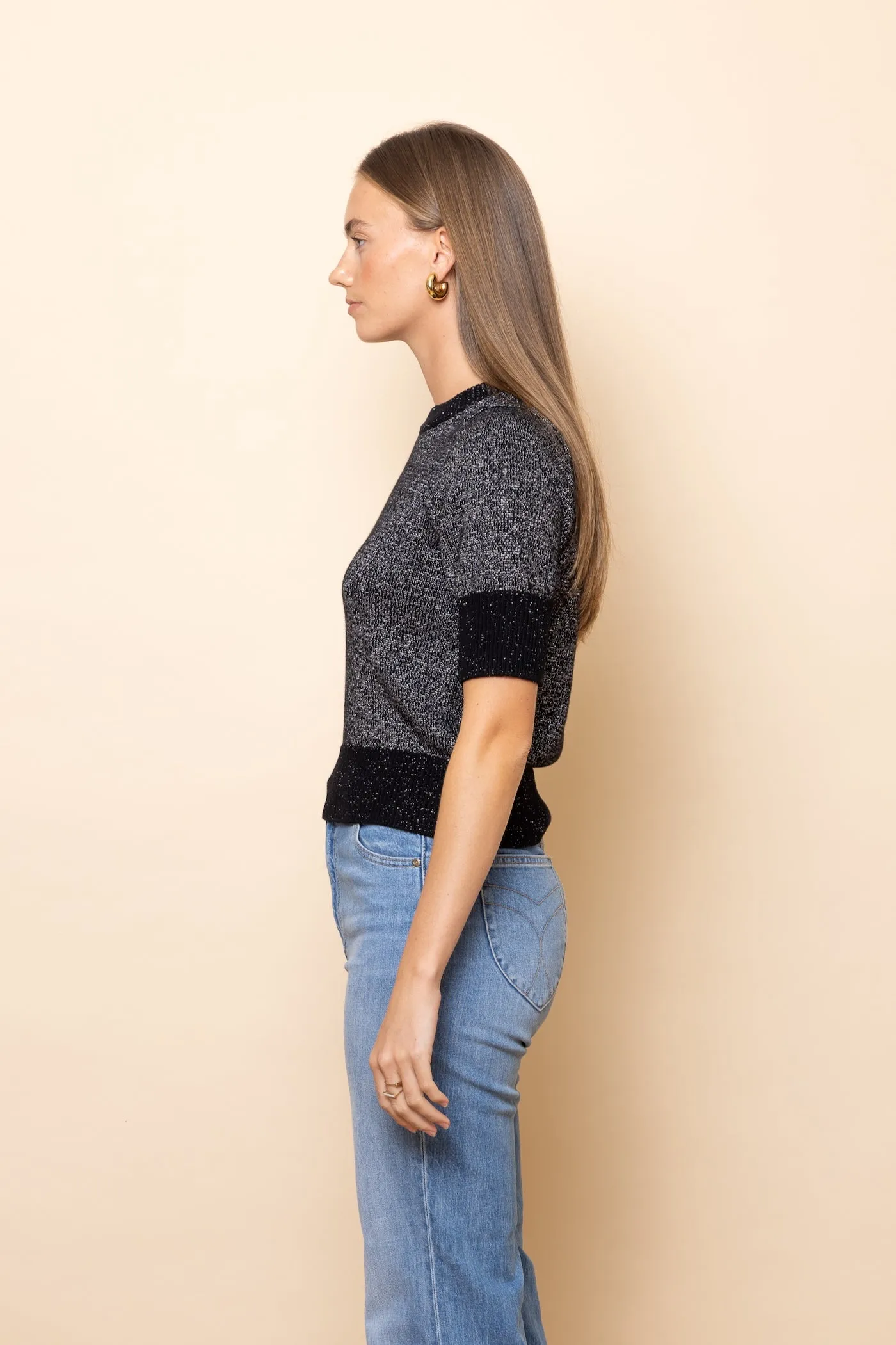 BLACK with SILVER LUREX Elbow Sleeve Knit Jumper