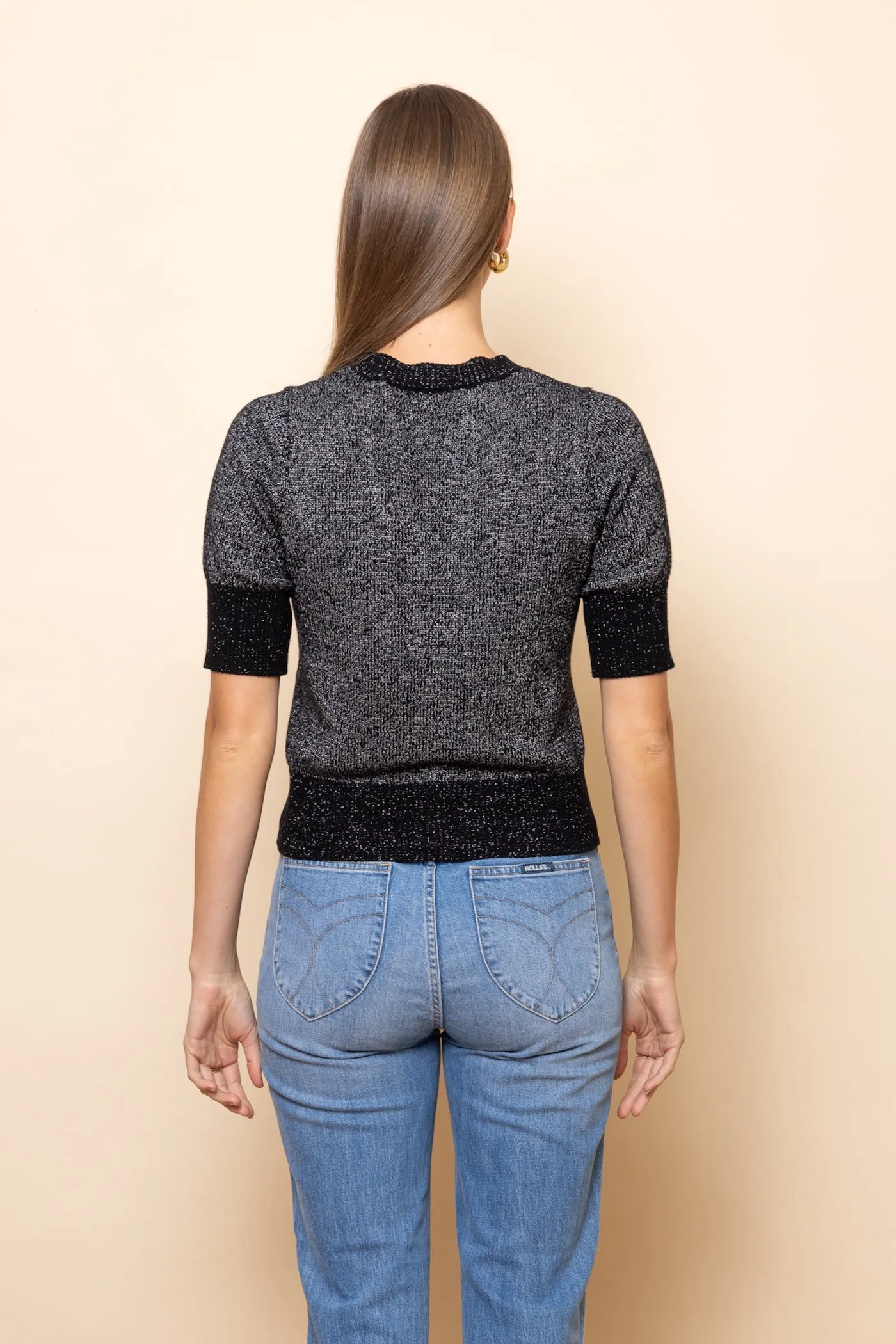 BLACK with SILVER LUREX Elbow Sleeve Knit Jumper