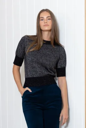 BLACK with SILVER LUREX Elbow Sleeve Knit Jumper