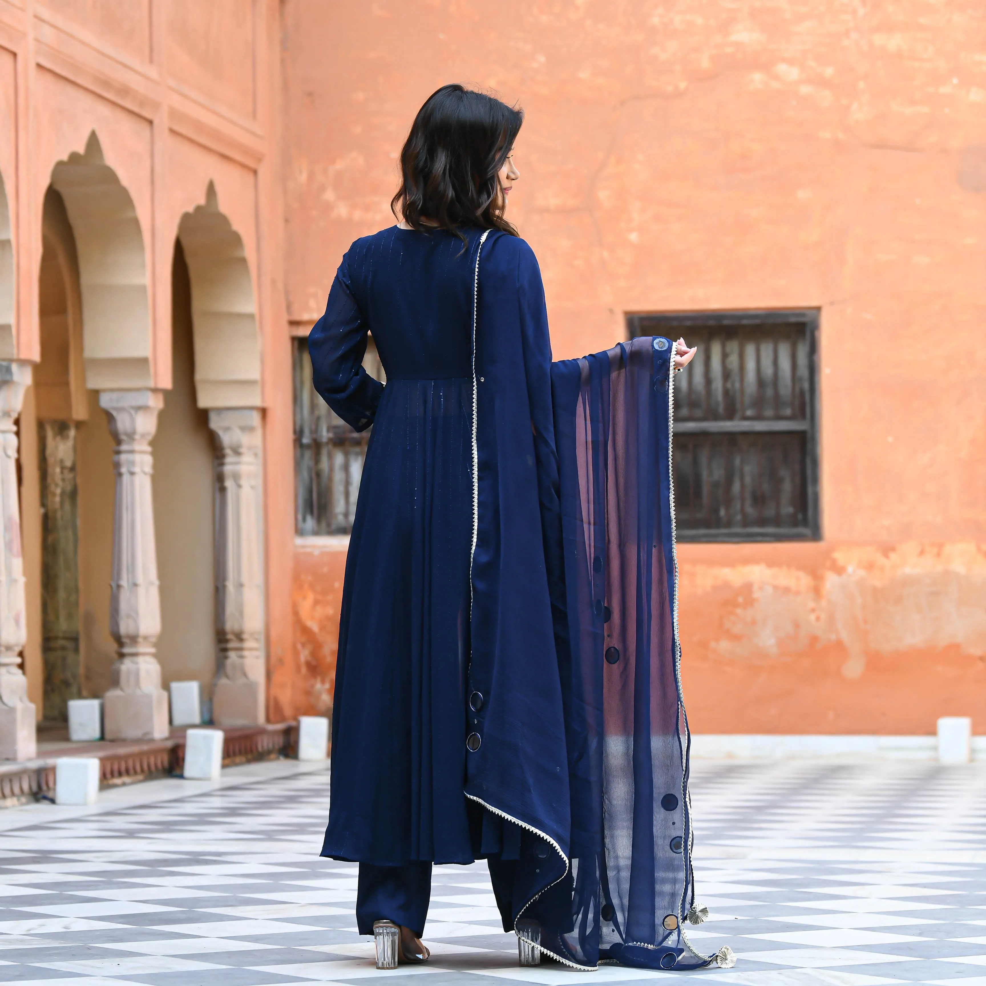 Bunaai Dark Blue Sequin Salwar Suit