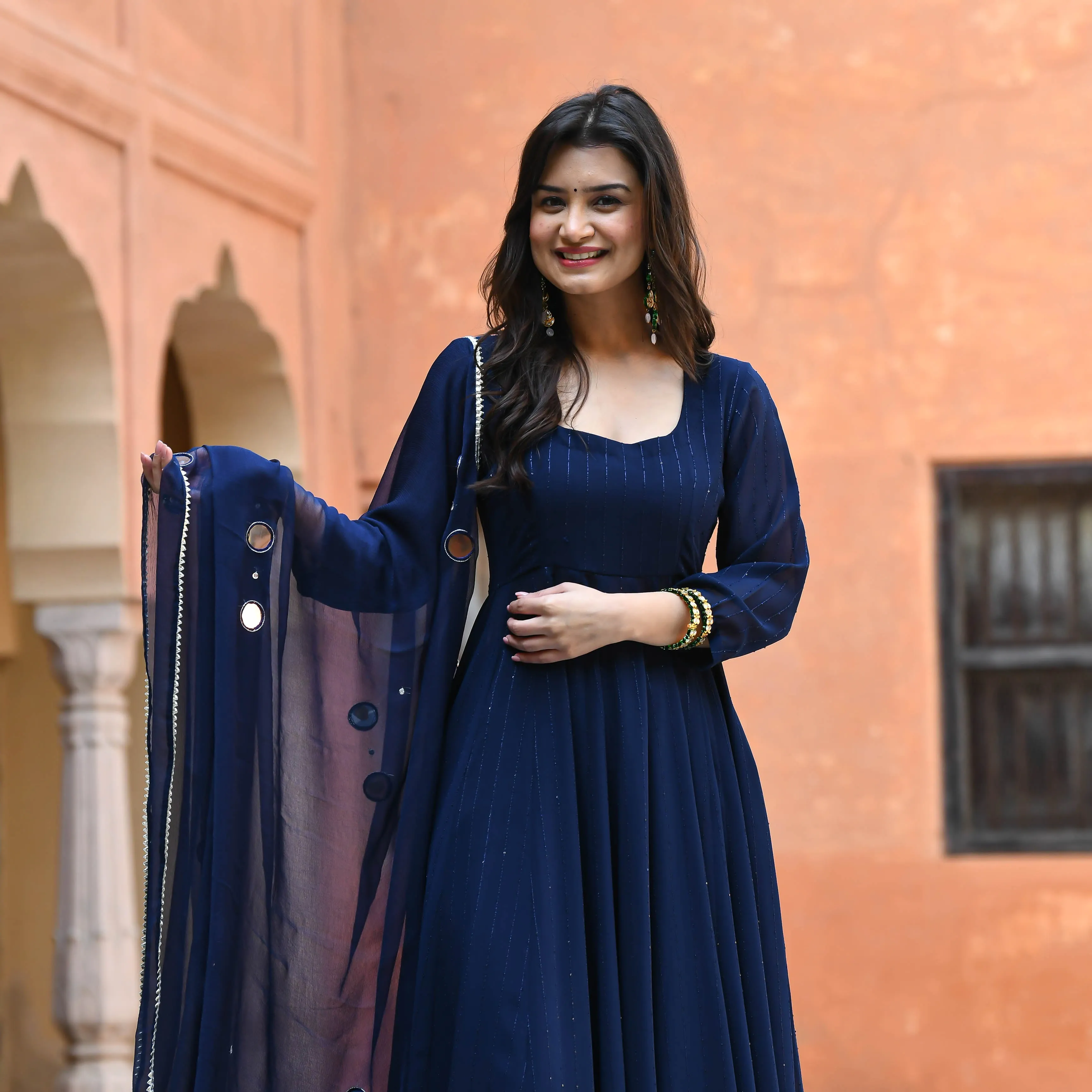 Bunaai Dark Blue Sequin Salwar Suit