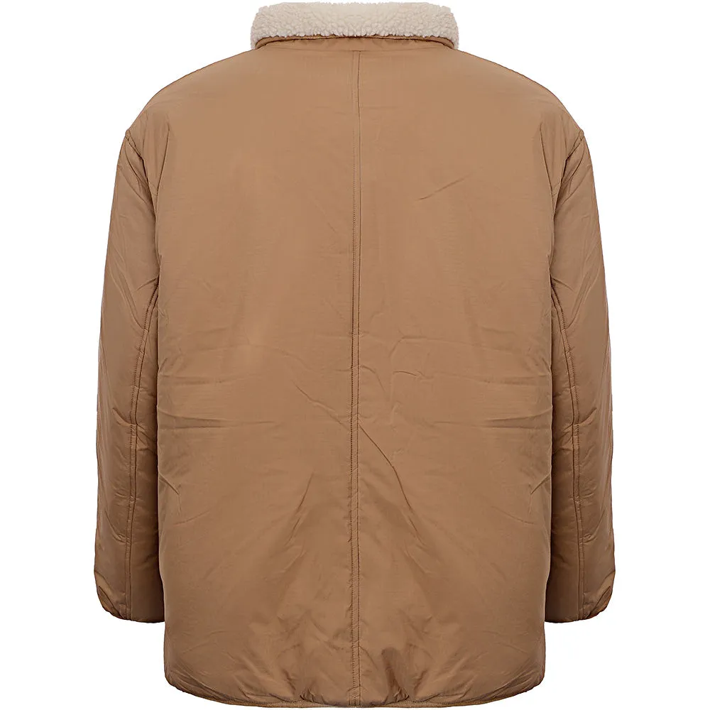 Calvin Klein Jeans Men's Off White/Camel Reversible Sherpa Borg Long Parka Jacket