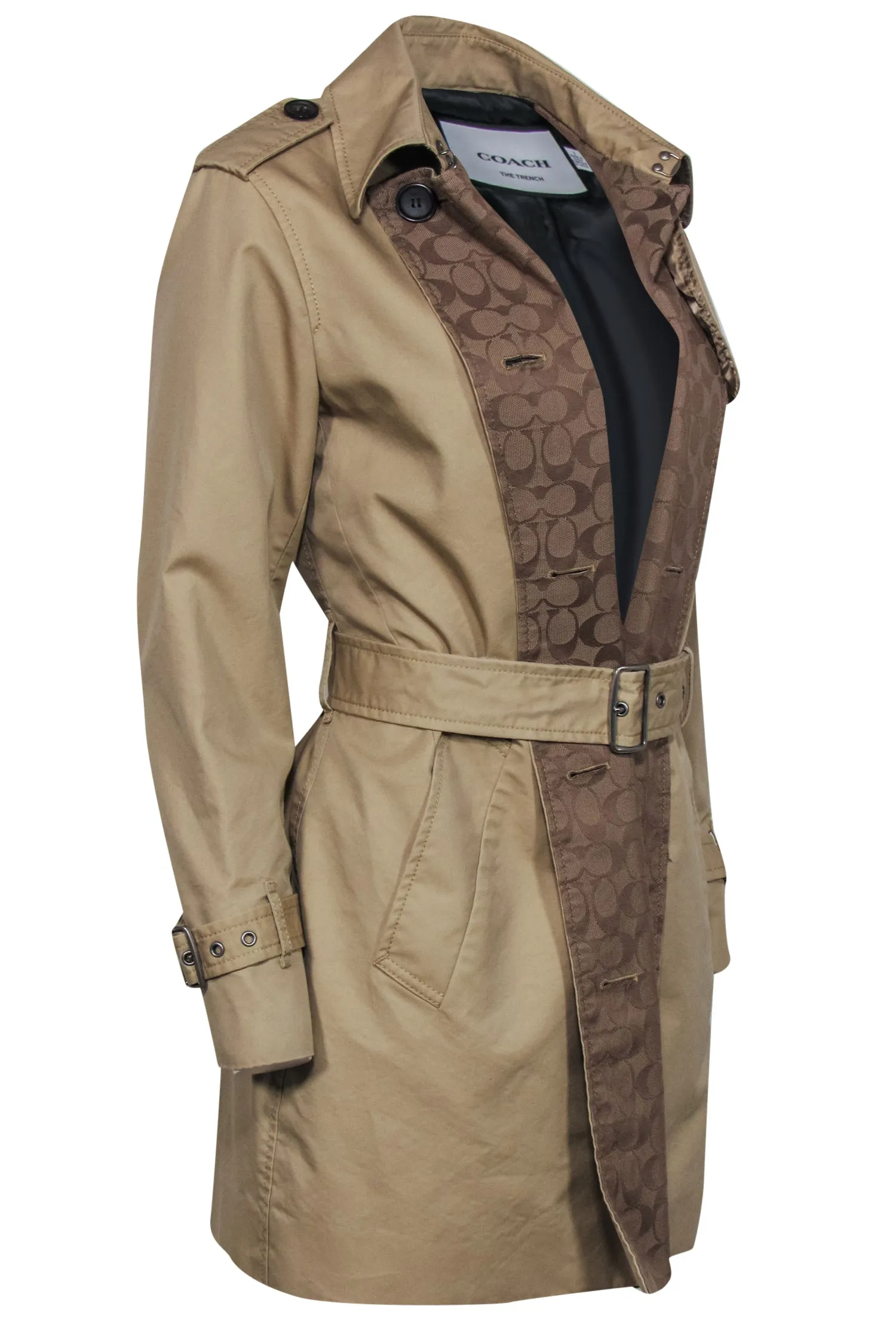 Coach - Tan Cotton Blend "The Trench" Double Breasted Coat Sz S