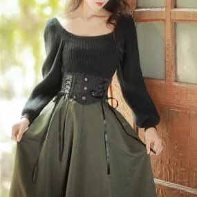 Coal Miner's Sweetheart     Goth  Top with Optional Skirt  Dress Set Dark Academia Kawaii Academia Y2K Cottagecore Coquette Fairycore Dollette Princesscore Bottoms
