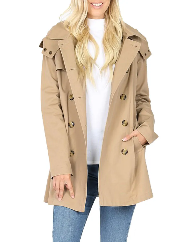 Cotton Hooded Twill Trench Coat with Belt