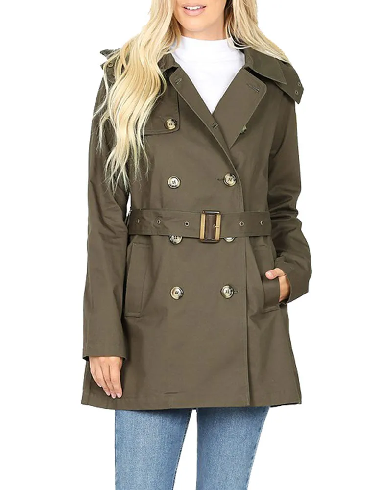 Cotton Hooded Twill Trench Coat with Belt