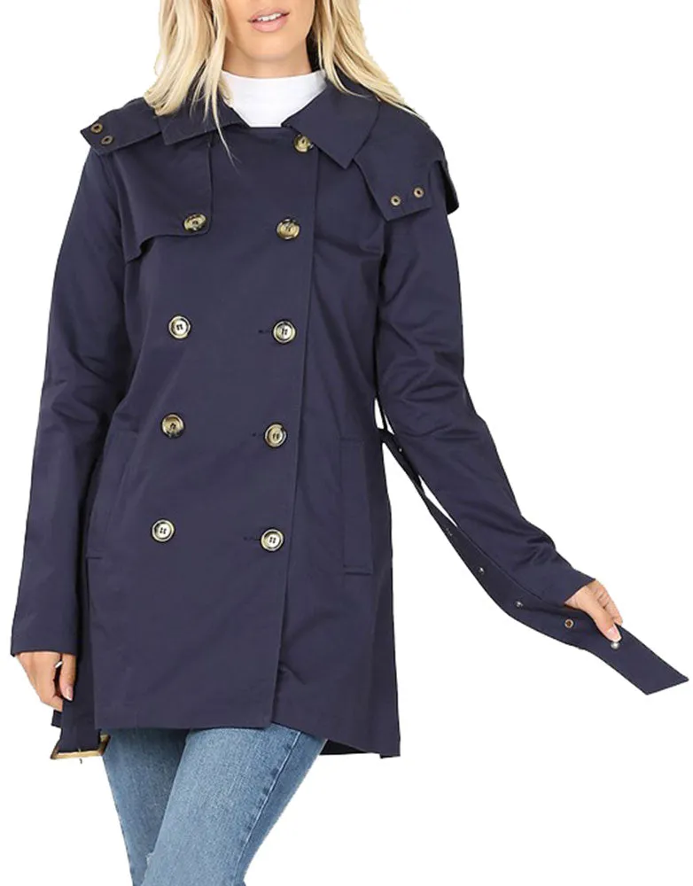Cotton Hooded Twill Trench Coat with Belt