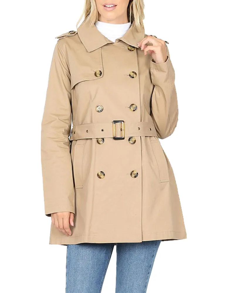 Cotton Hooded Twill Trench Coat with Belt