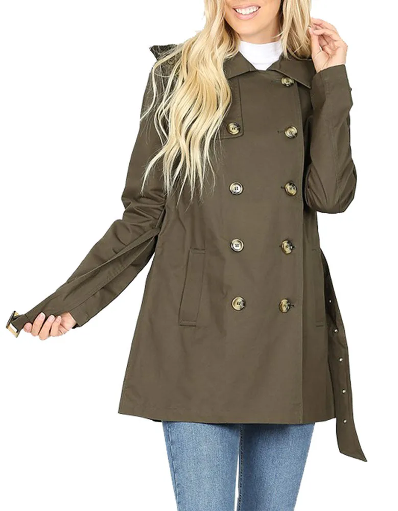 Cotton Hooded Twill Trench Coat with Belt