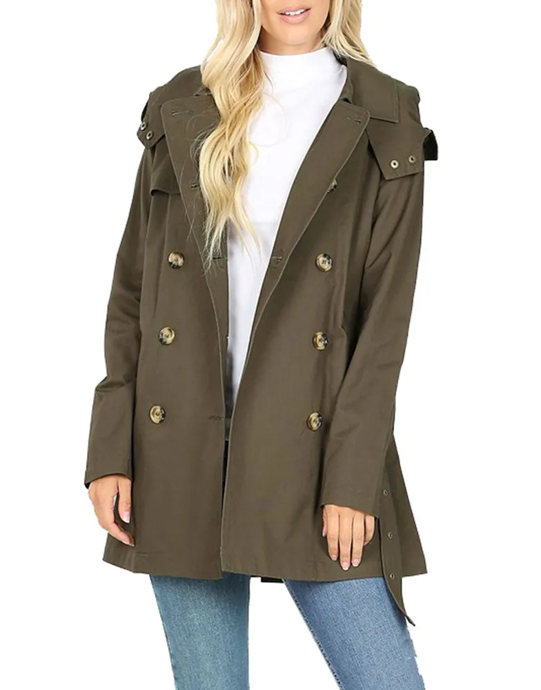 Cotton Hooded Twill Trench Coat with Belt