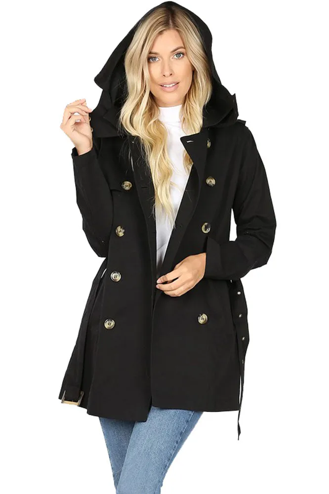 Cotton Hooded Twill Trench Coat with Belt