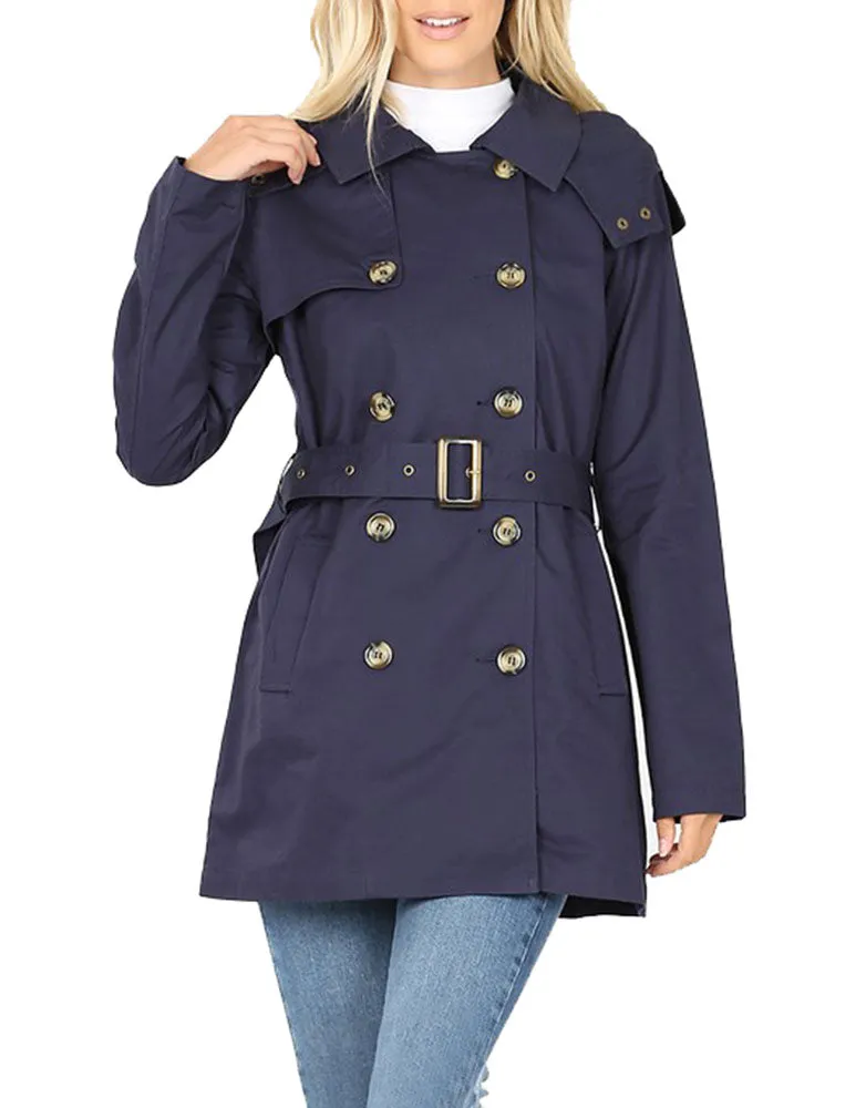 Cotton Hooded Twill Trench Coat with Belt