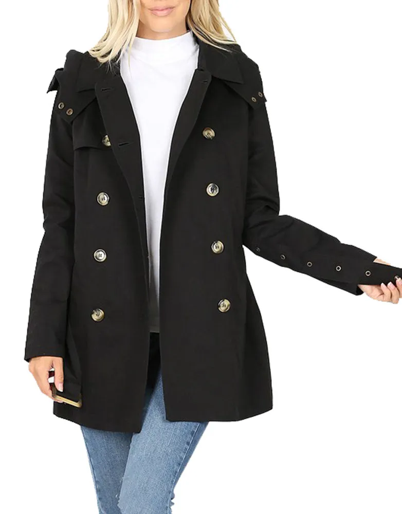 Cotton Hooded Twill Trench Coat with Belt