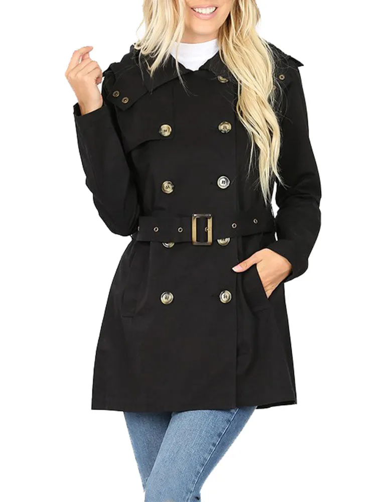 Cotton Hooded Twill Trench Coat with Belt