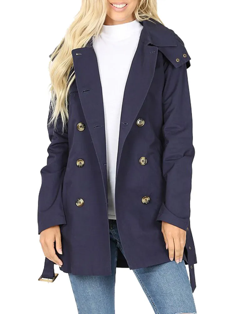 Cotton Hooded Twill Trench Coat with Belt