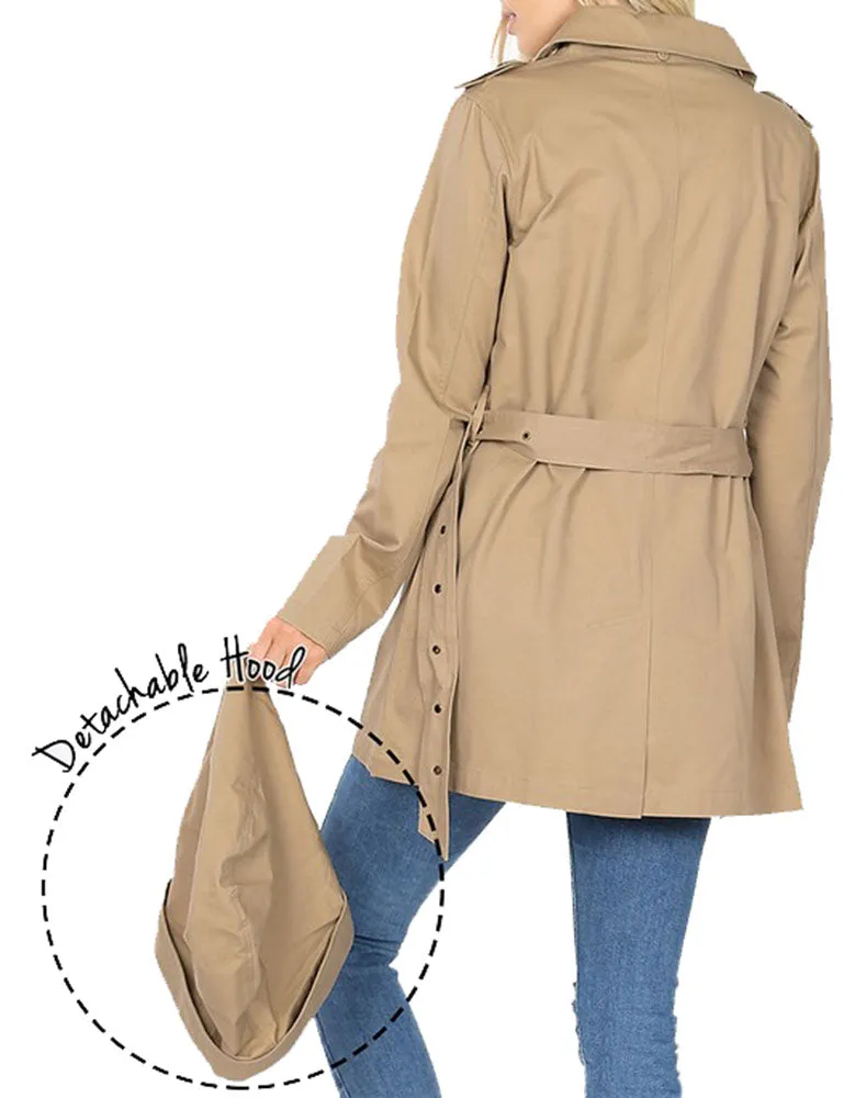 Cotton Hooded Twill Trench Coat with Belt