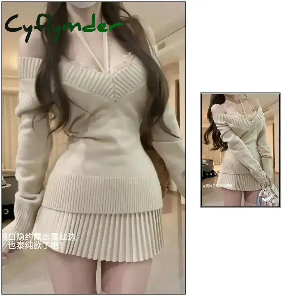 Cyflymder cute winter outfits Winter Japanese Kawaii Knitted New 3 Piece Set Women Solidpullover  Sweater  vest pleated Skirt Female Sweet Designer Suit
