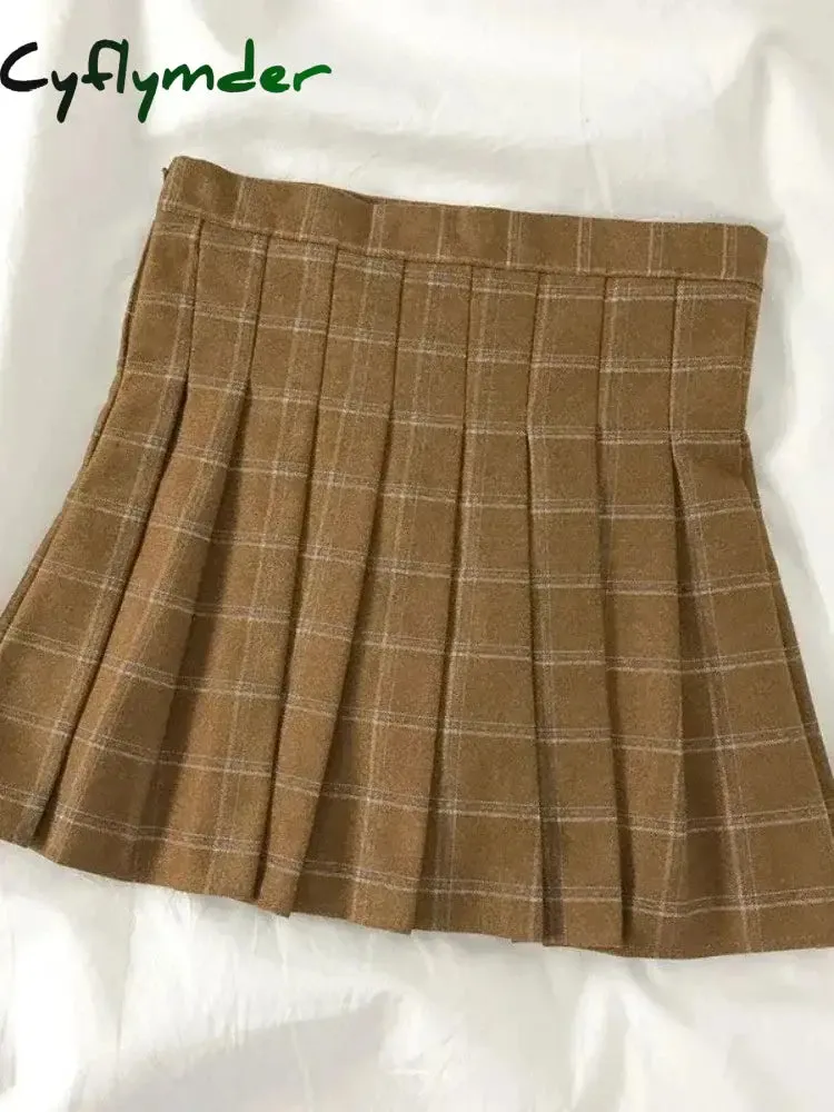 Cyflymder Vintage Preppy Suit Girl Knitted Vest Cardigan   Doll Collar Long-sleeved Shirt   Pleated Plaid Skirt Three-piece Spring Autumn
