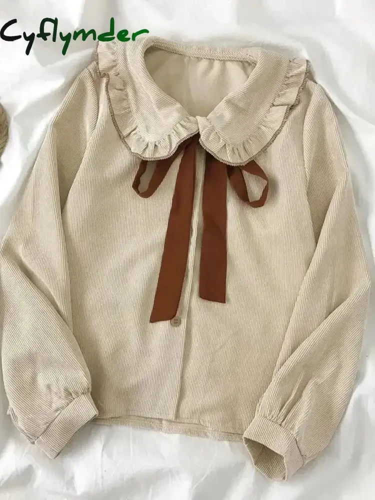 Cyflymder Vintage Preppy Suit Girl Knitted Vest Cardigan   Doll Collar Long-sleeved Shirt   Pleated Plaid Skirt Three-piece Spring Autumn