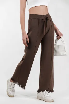Dense Brown Rib-Knit Trouser