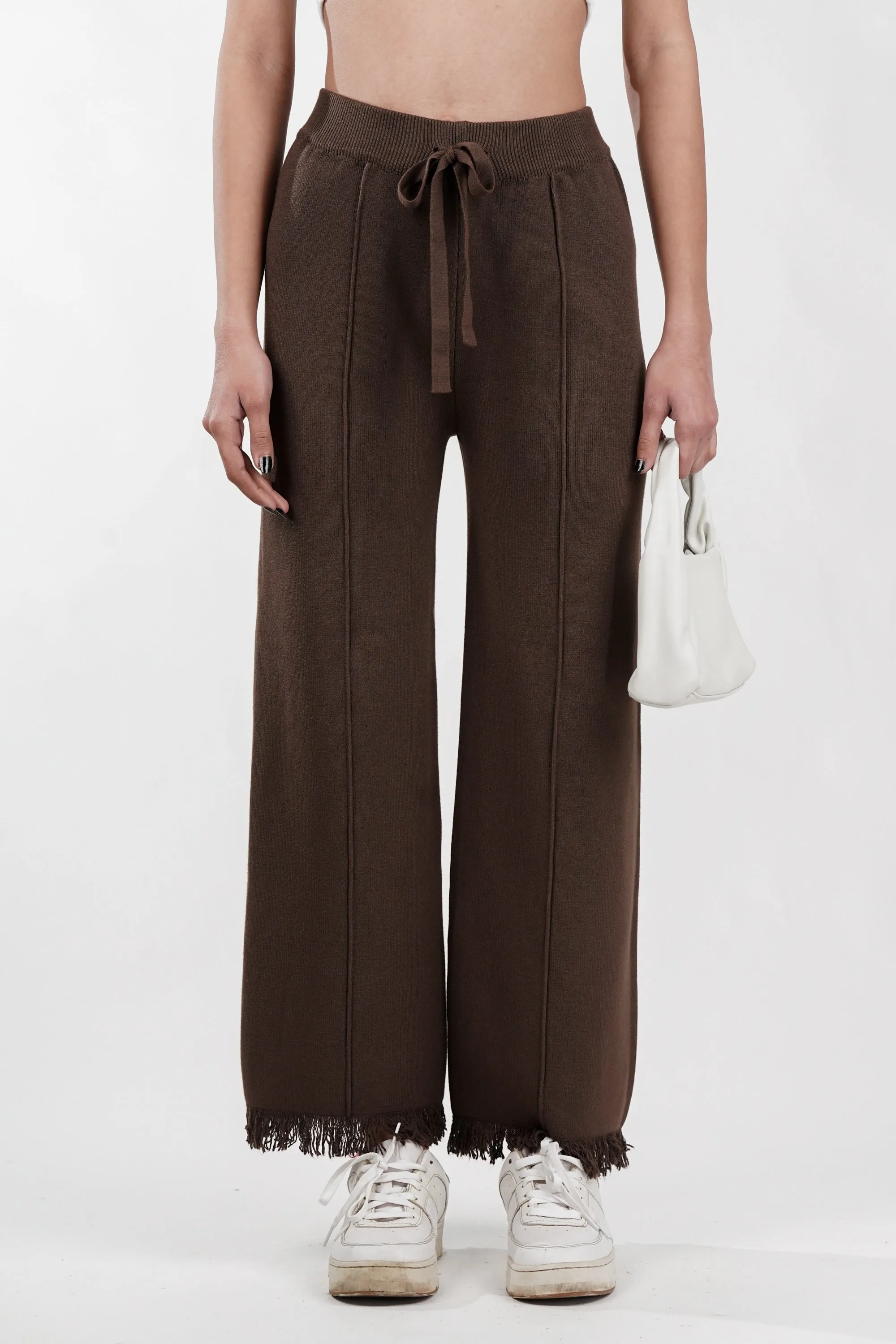 Dense Brown Rib-Knit Trouser