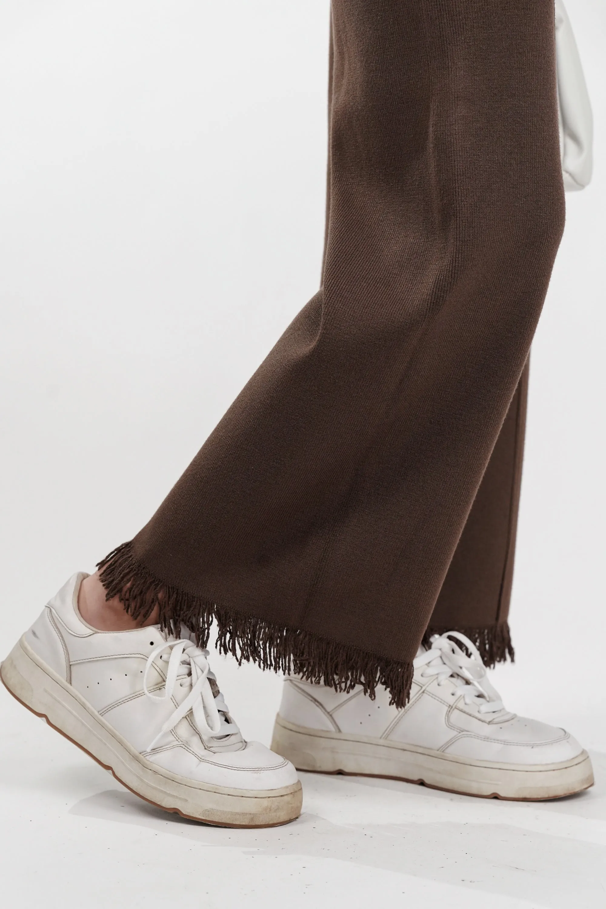 Dense Brown Rib-Knit Trouser