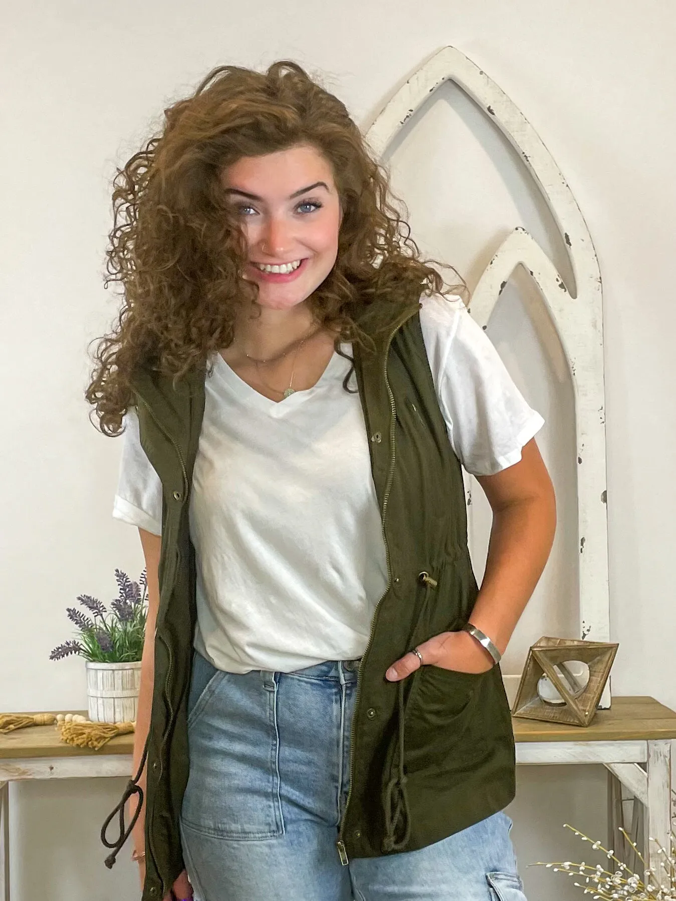 Drawstring Waist Hoodie Vest