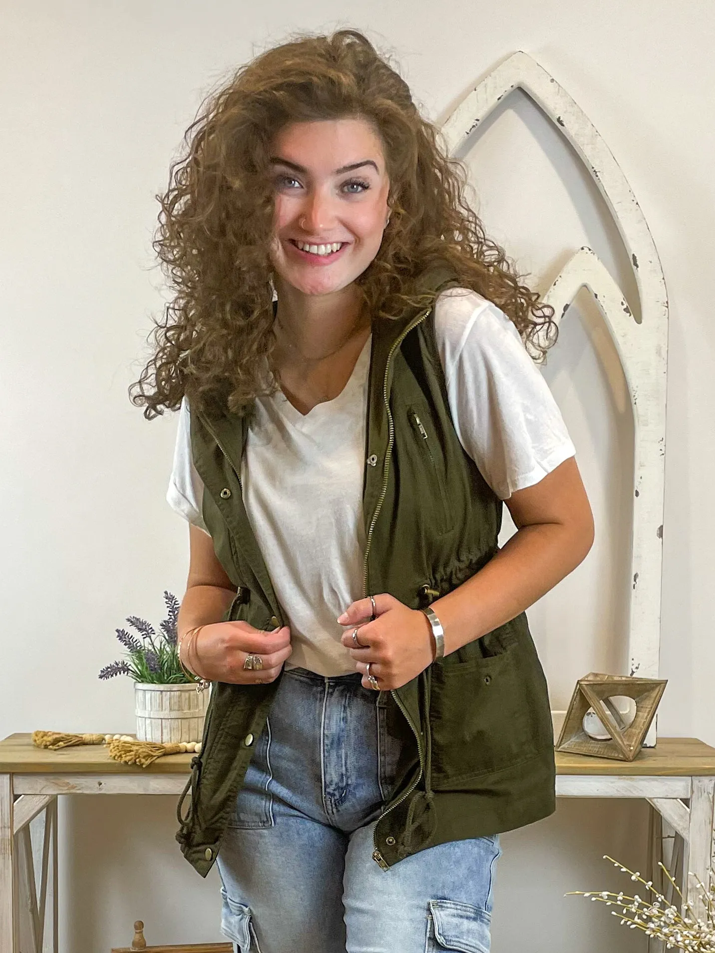 Drawstring Waist Hoodie Vest