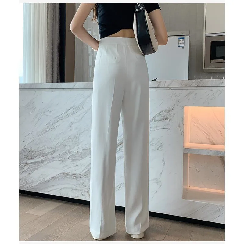 Floor-Length Casual Slimming Plus Split High-Waisted Pants