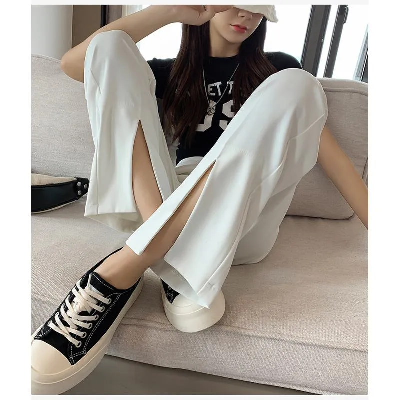 Floor-Length Casual Slimming Plus Split High-Waisted Pants