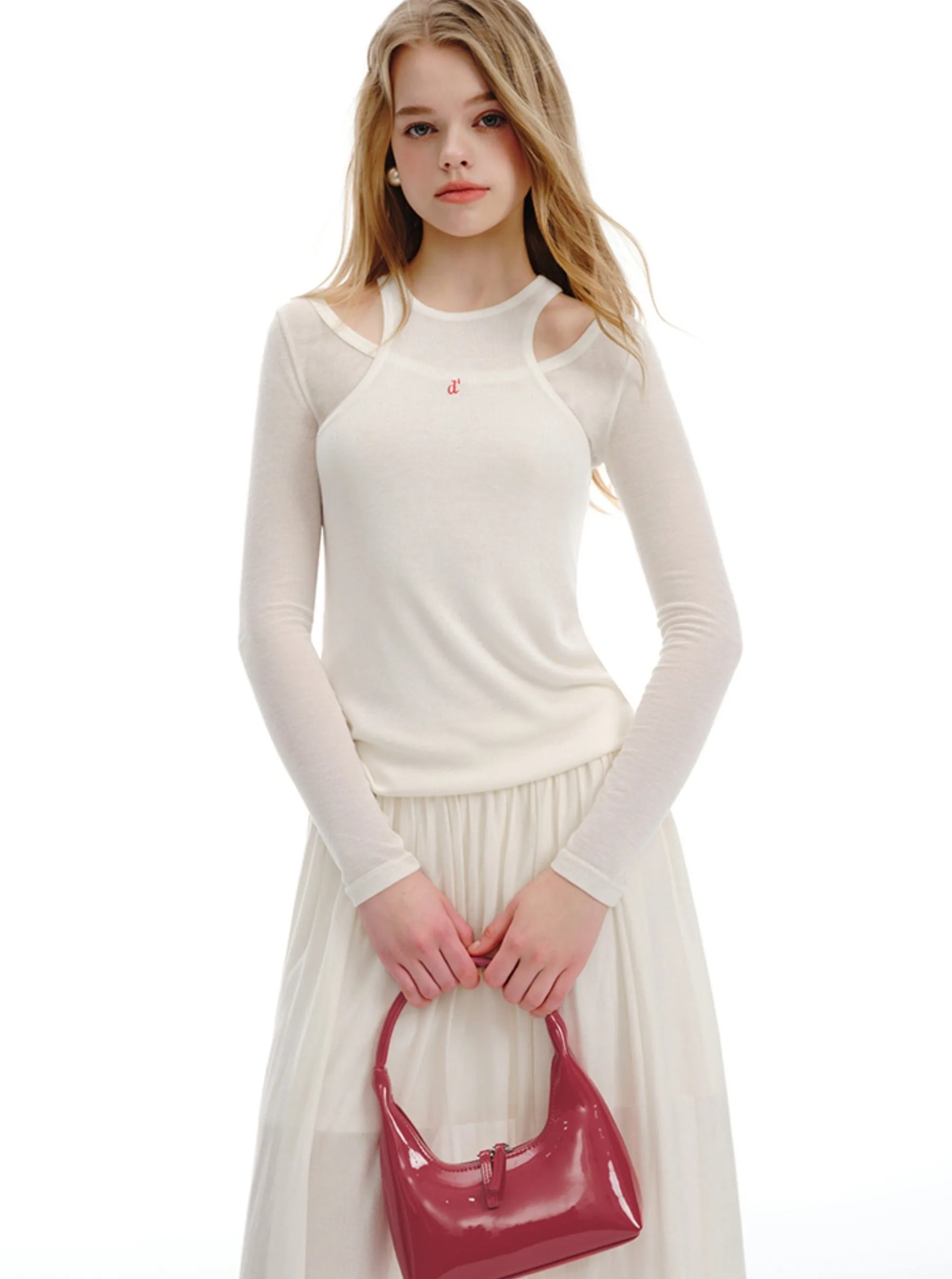 Ice Tencel Knitted Vest with Pleated Skirt Set-Up
