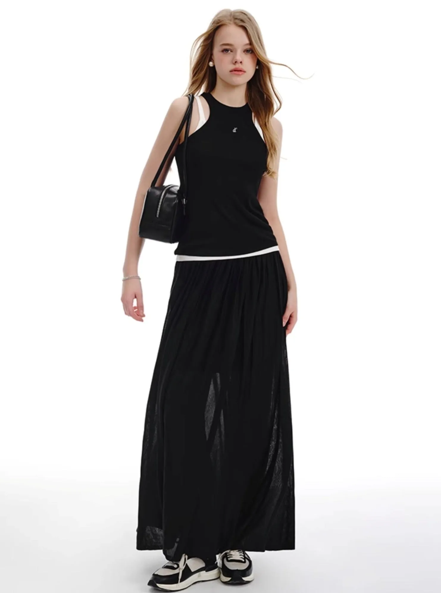 Ice Tencel Knitted Vest with Pleated Skirt Set-Up