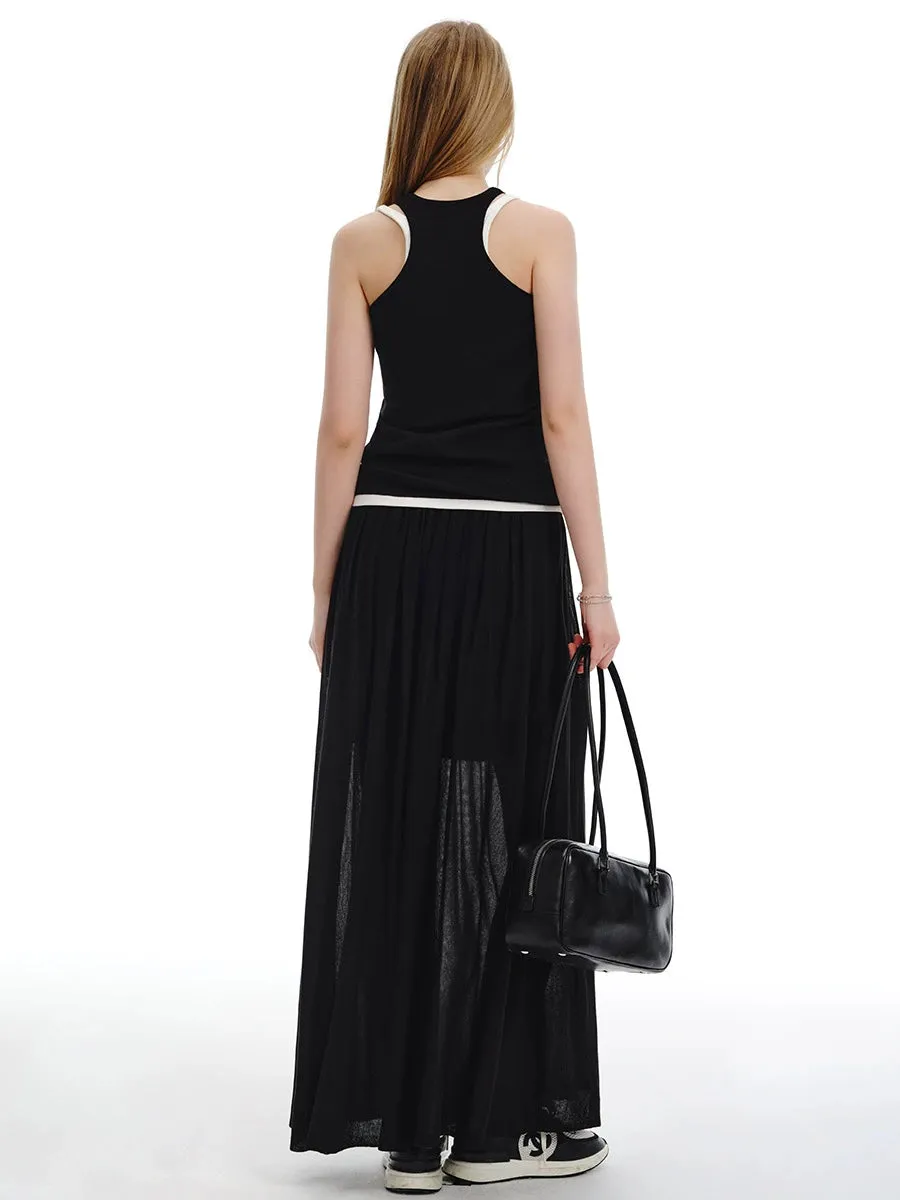 Ice Tencel Knitted Vest with Pleated Skirt Set-Up