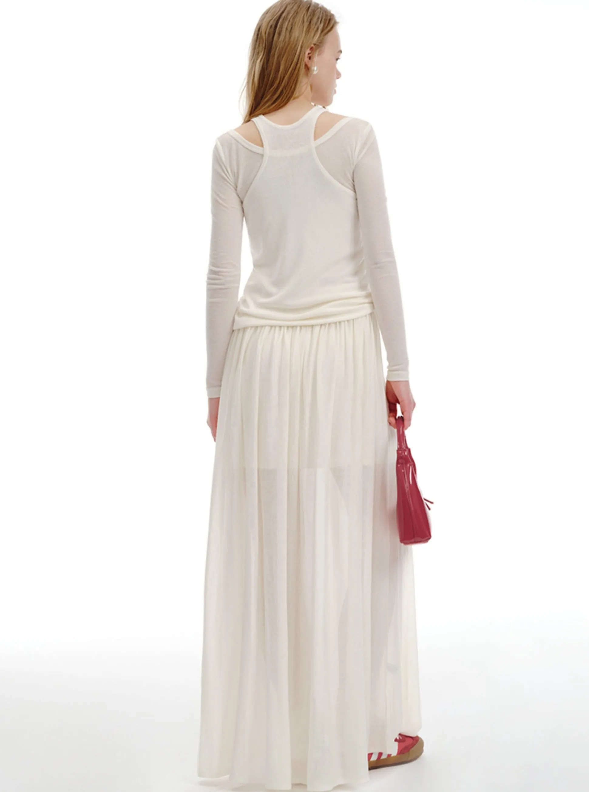 Ice Tencel Knitted Vest with Pleated Skirt Set-Up
