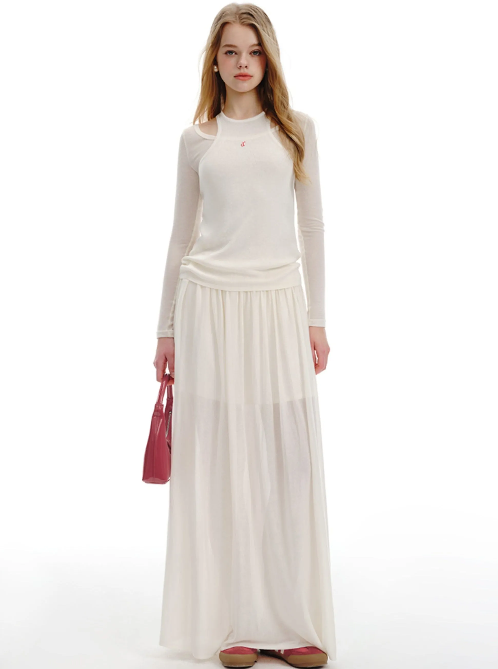 Ice Tencel Knitted Vest with Pleated Skirt Set-Up