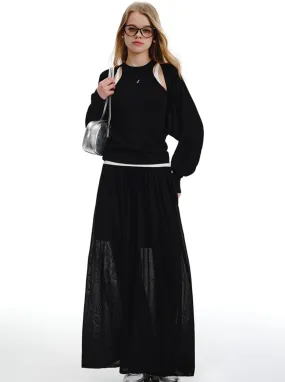 Ice Tencel Knitted Vest with Pleated Skirt Set-Up