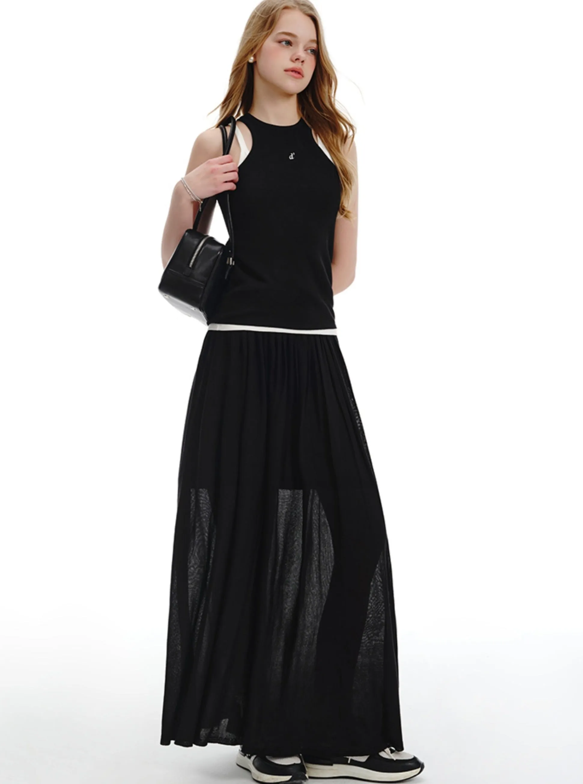 Ice Tencel Knitted Vest with Pleated Skirt Set-Up