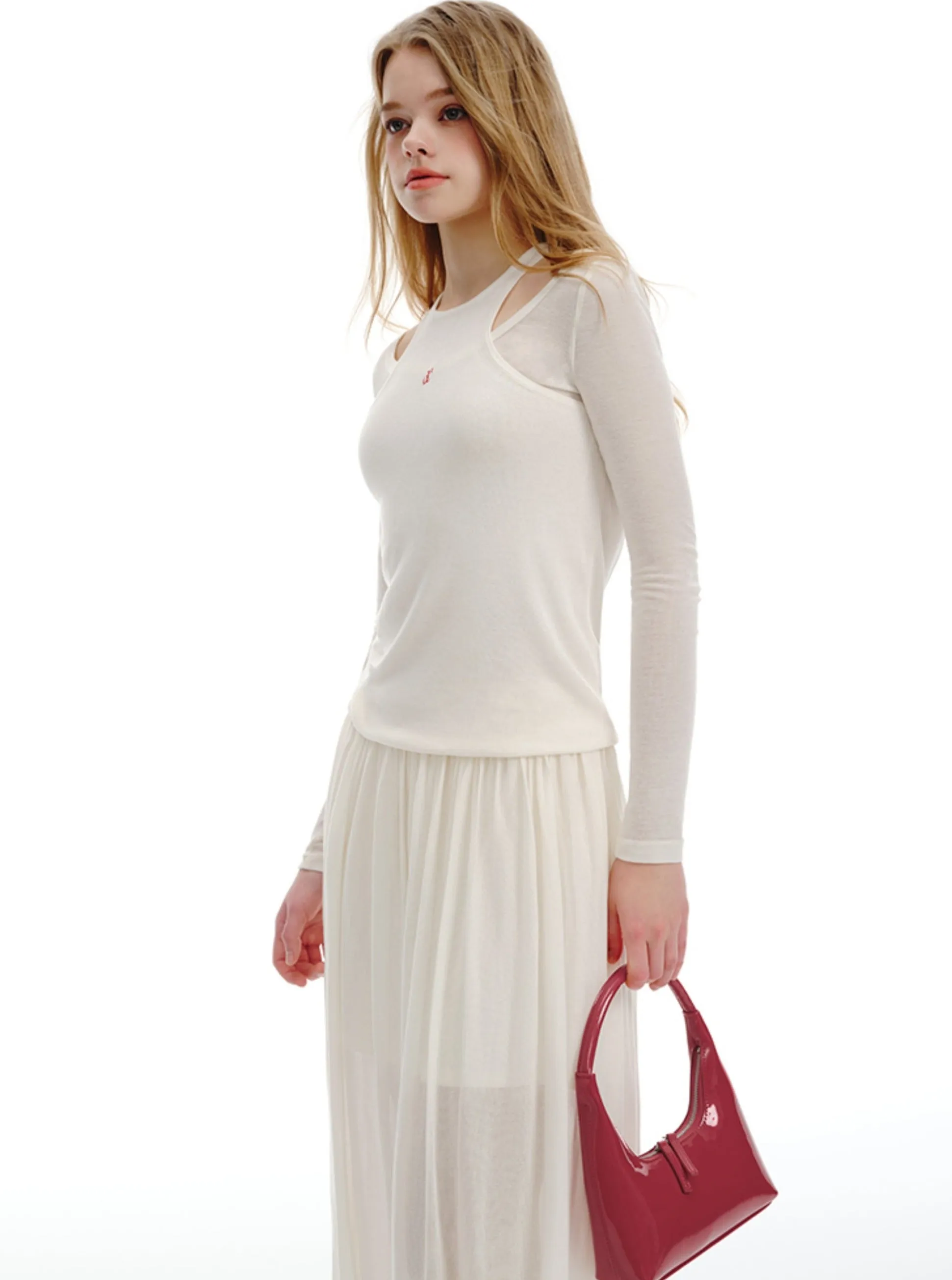 Ice Tencel Knitted Vest with Pleated Skirt Set-Up