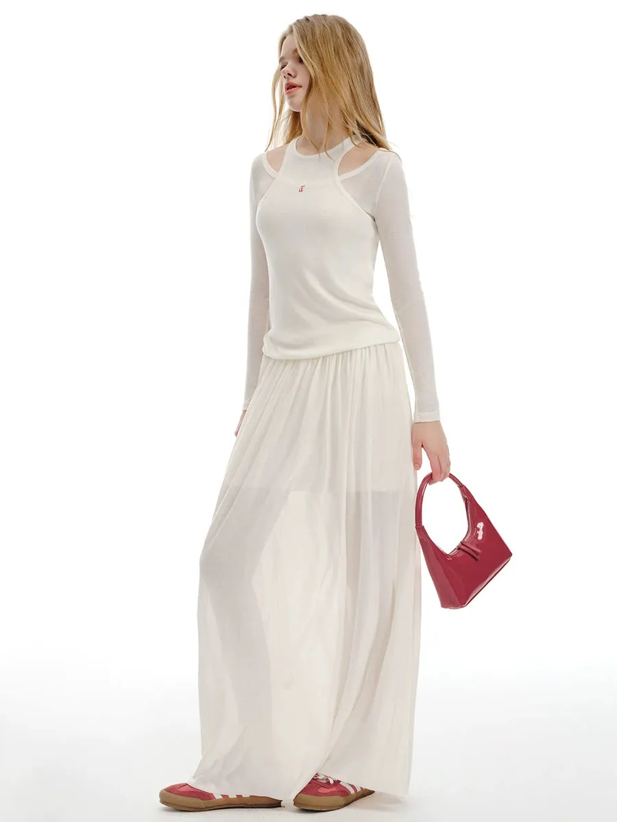 Ice Tencel Knitted Vest with Pleated Skirt Set-Up