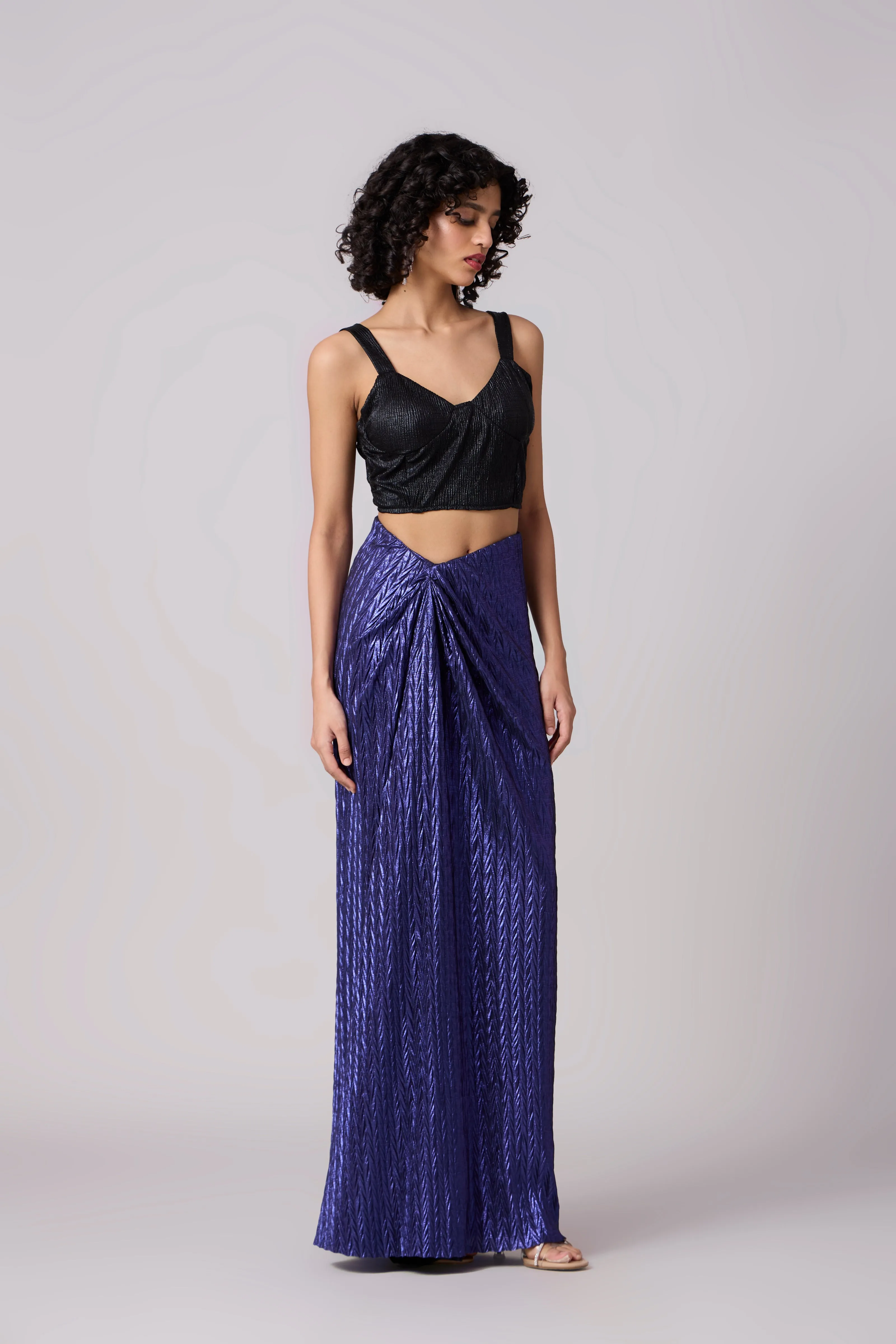 Inaya Skirt - Chevron Pleated Metallic Blue