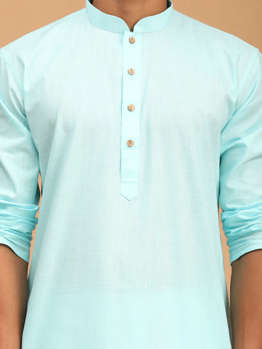 Jashvi Men's Grey Printed Cotton Nehru Jacket With Aqua Kurta And White Pyjama Set