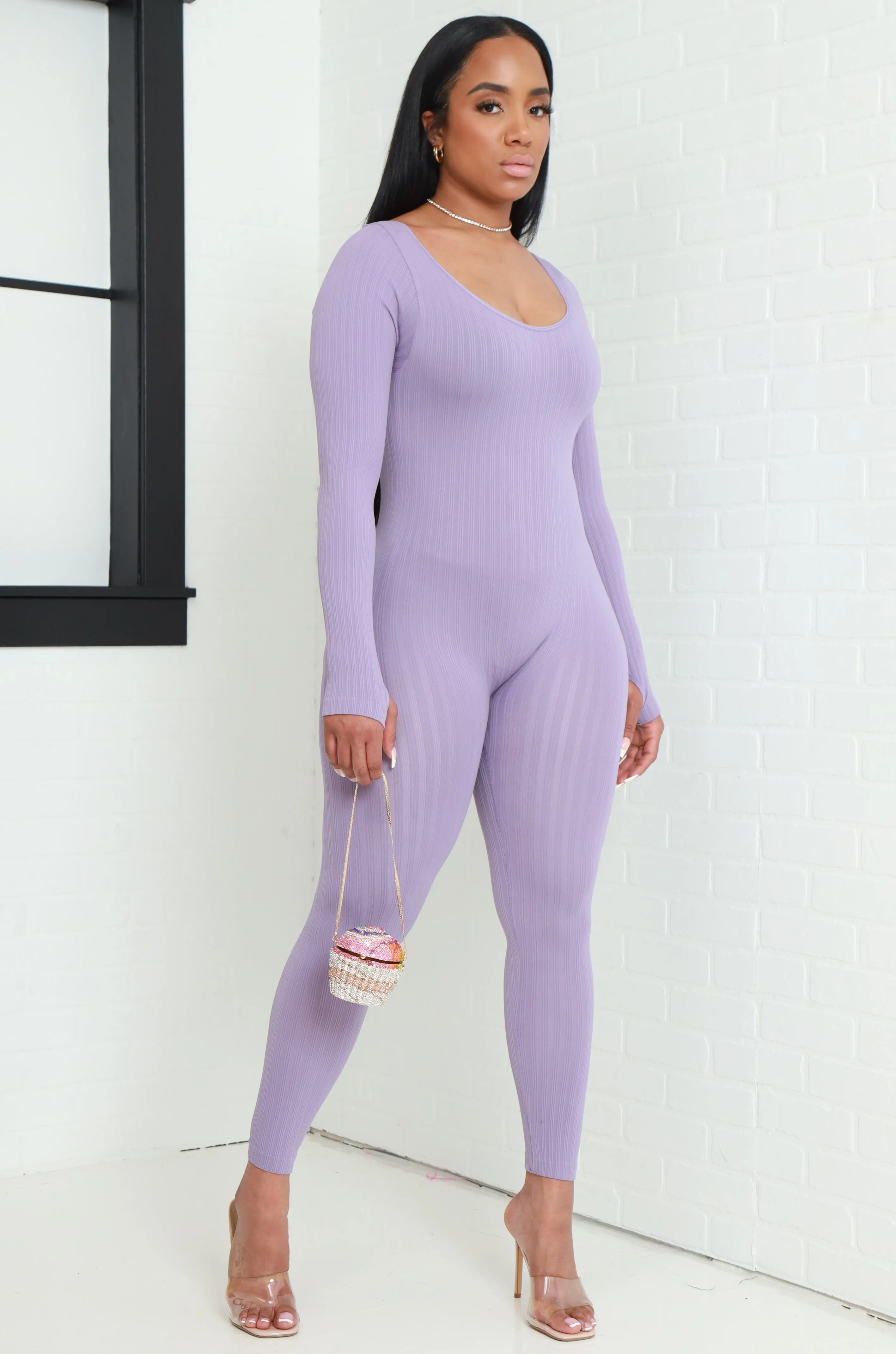 Keep Your Promise Ribbed Seamless Jumpsuit - Lavender