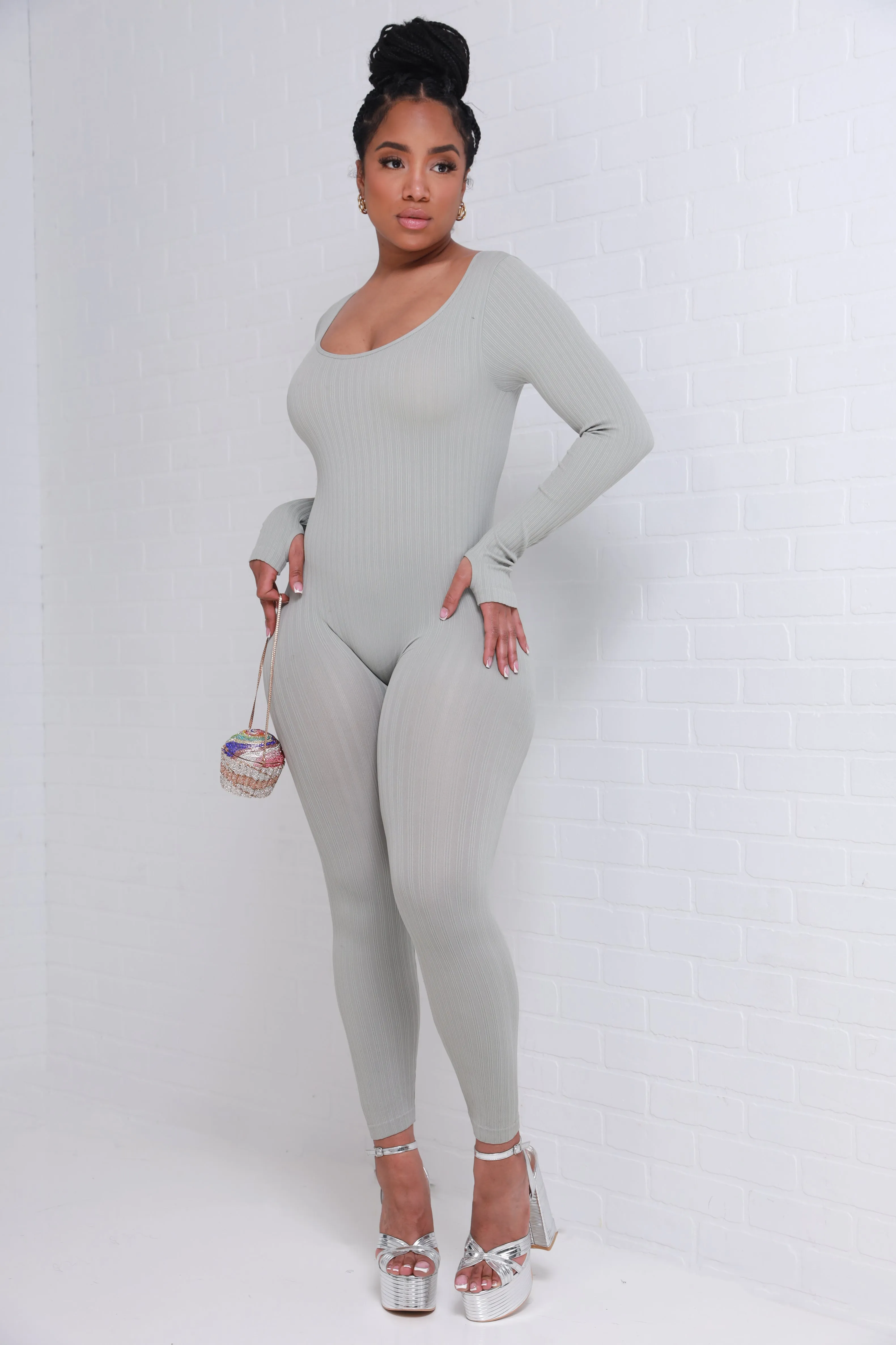 Keep Your Promise Ribbed Seamless Jumpsuit - Light Gray