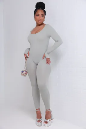Keep Your Promise Ribbed Seamless Jumpsuit - Light Gray