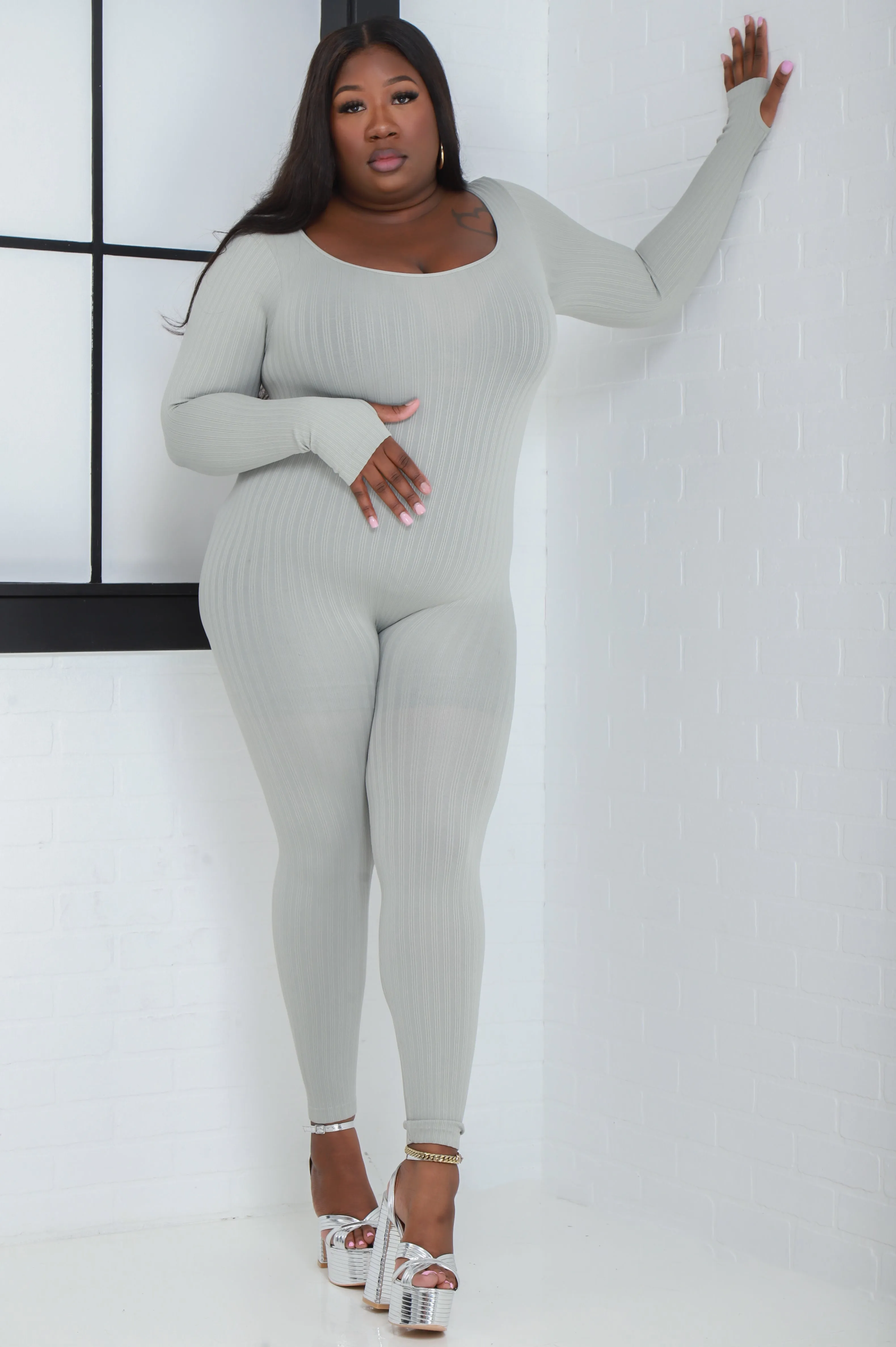 Keep Your Promise Ribbed Seamless Jumpsuit - Light Gray
