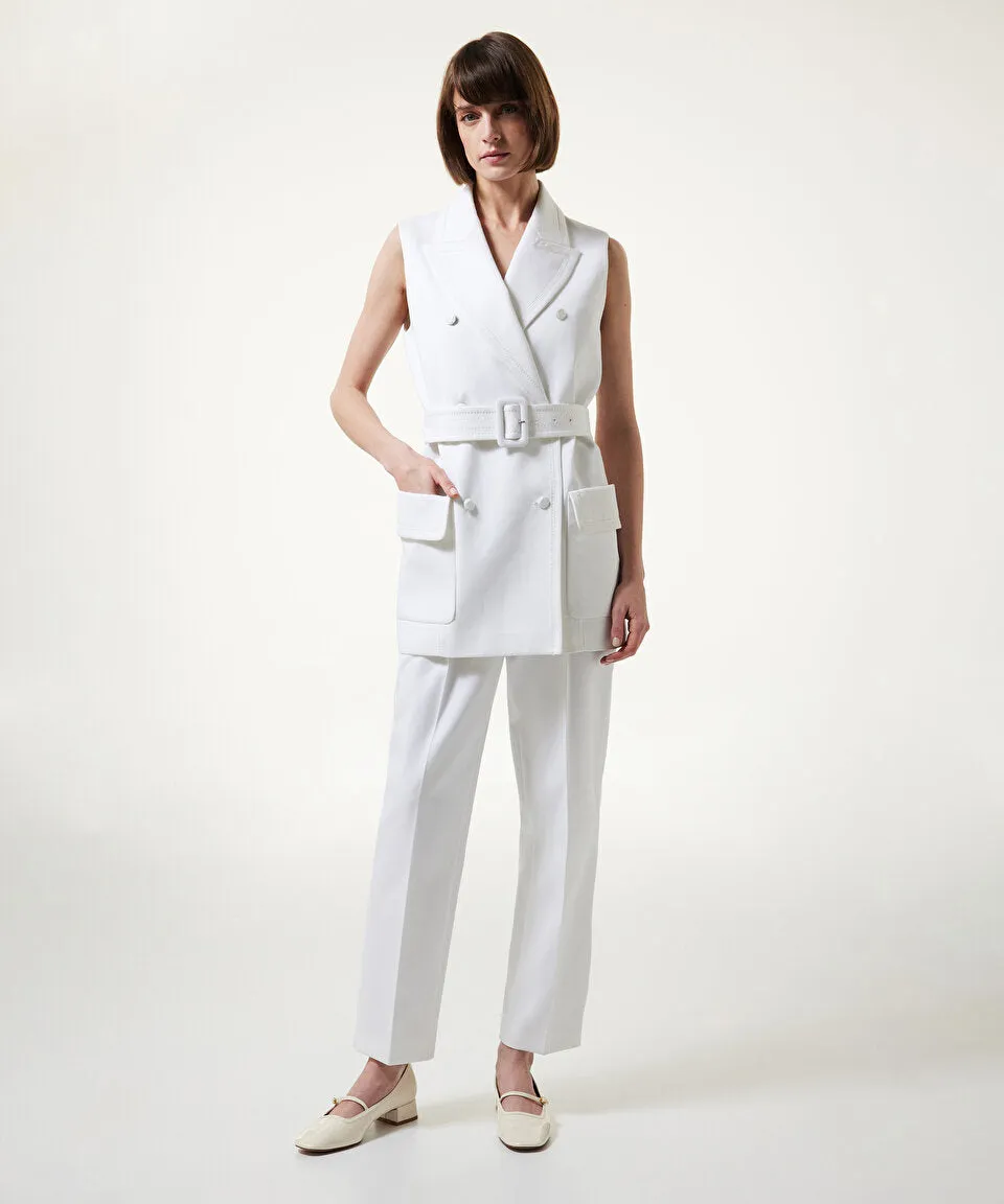 Machka Double-Breasted Vest With Large Pockets White