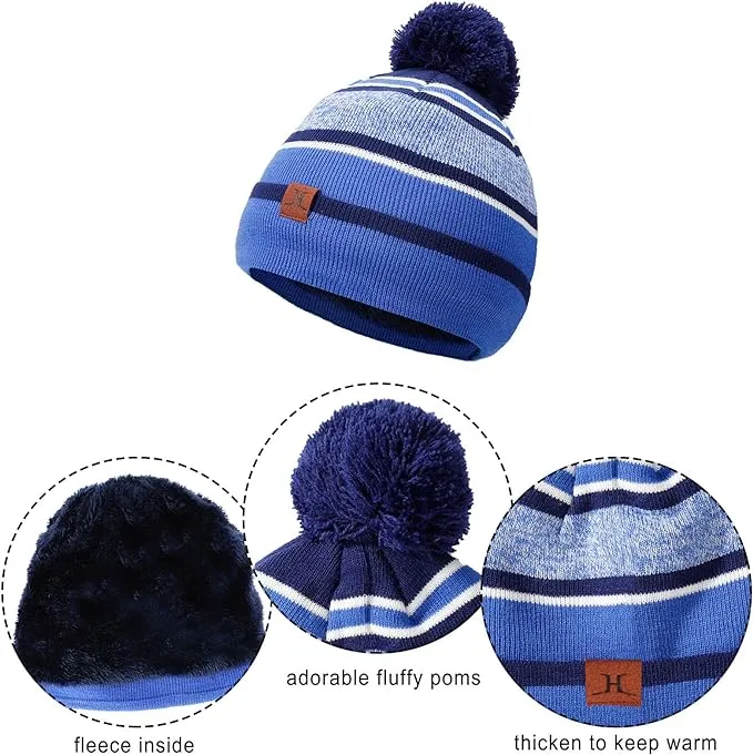MaoXinTek Kids Winter Beanie Hat Warm Knitted Cap Scarf Gloves Set with Double Layer Fleece Lining for Boys Girls Aged 3-6
