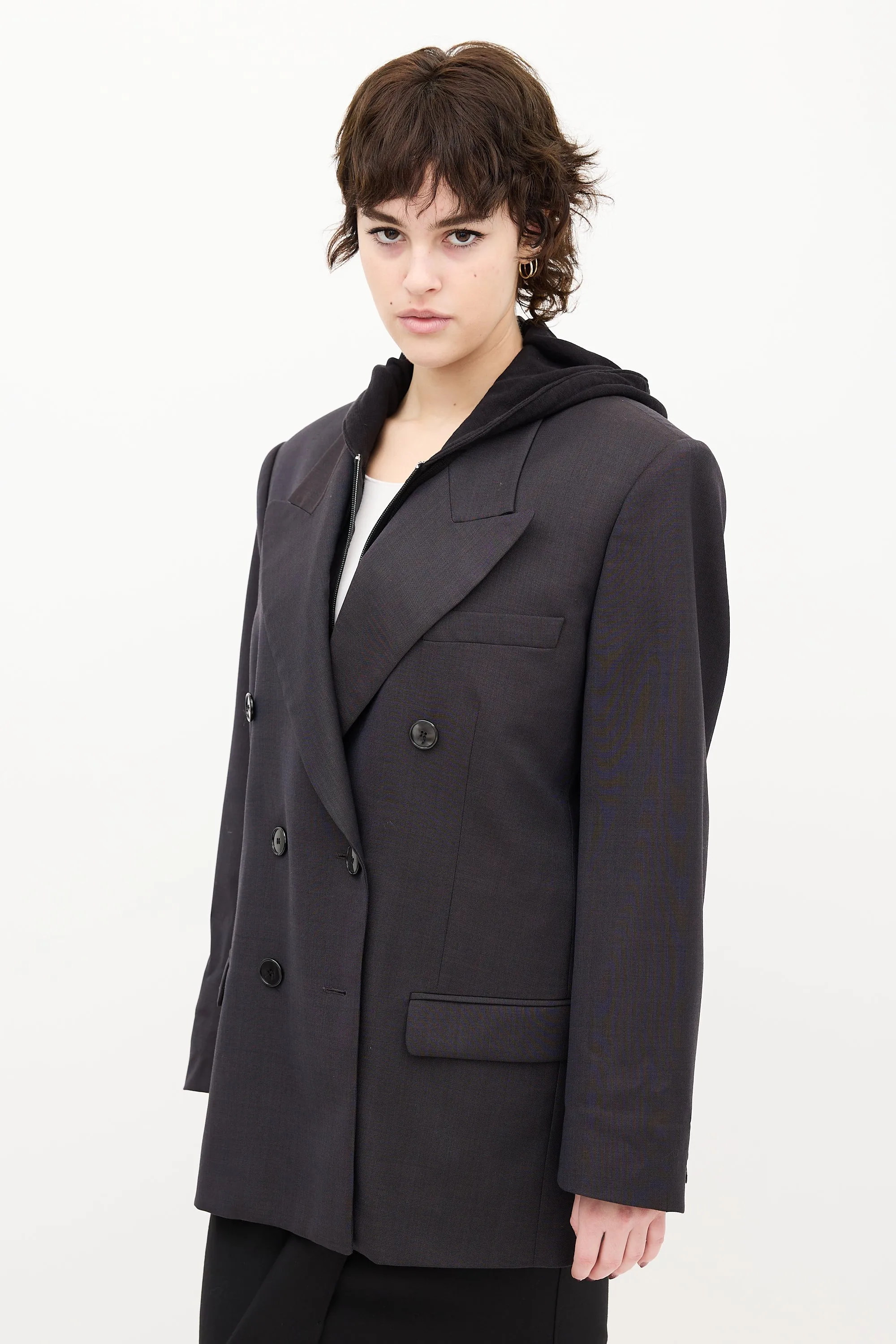 Navy Wool Peak Lapel Piaklero Blazer